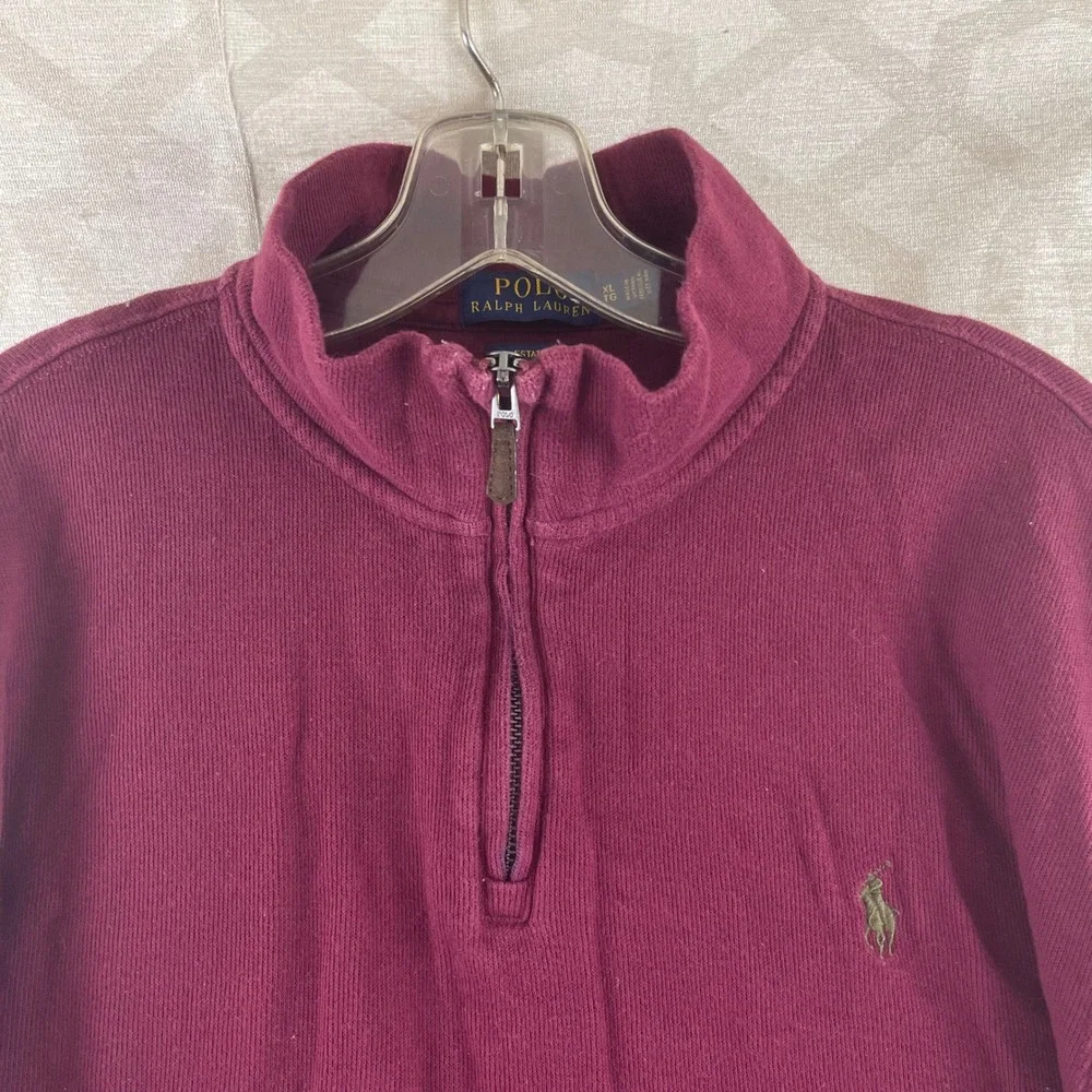 Polo Ralph Lauren Estate Rib Mens XL Burgundy Quarter Zip Pullover‎ Sweater